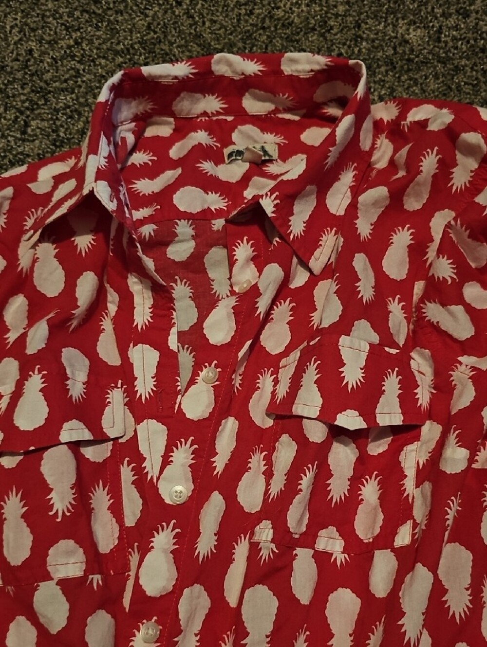 Talbots Red Pineapple Print Button-Down Shirt - Picture 2 of 3